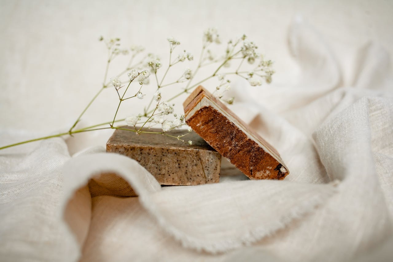 Close-up photo of organic soaps