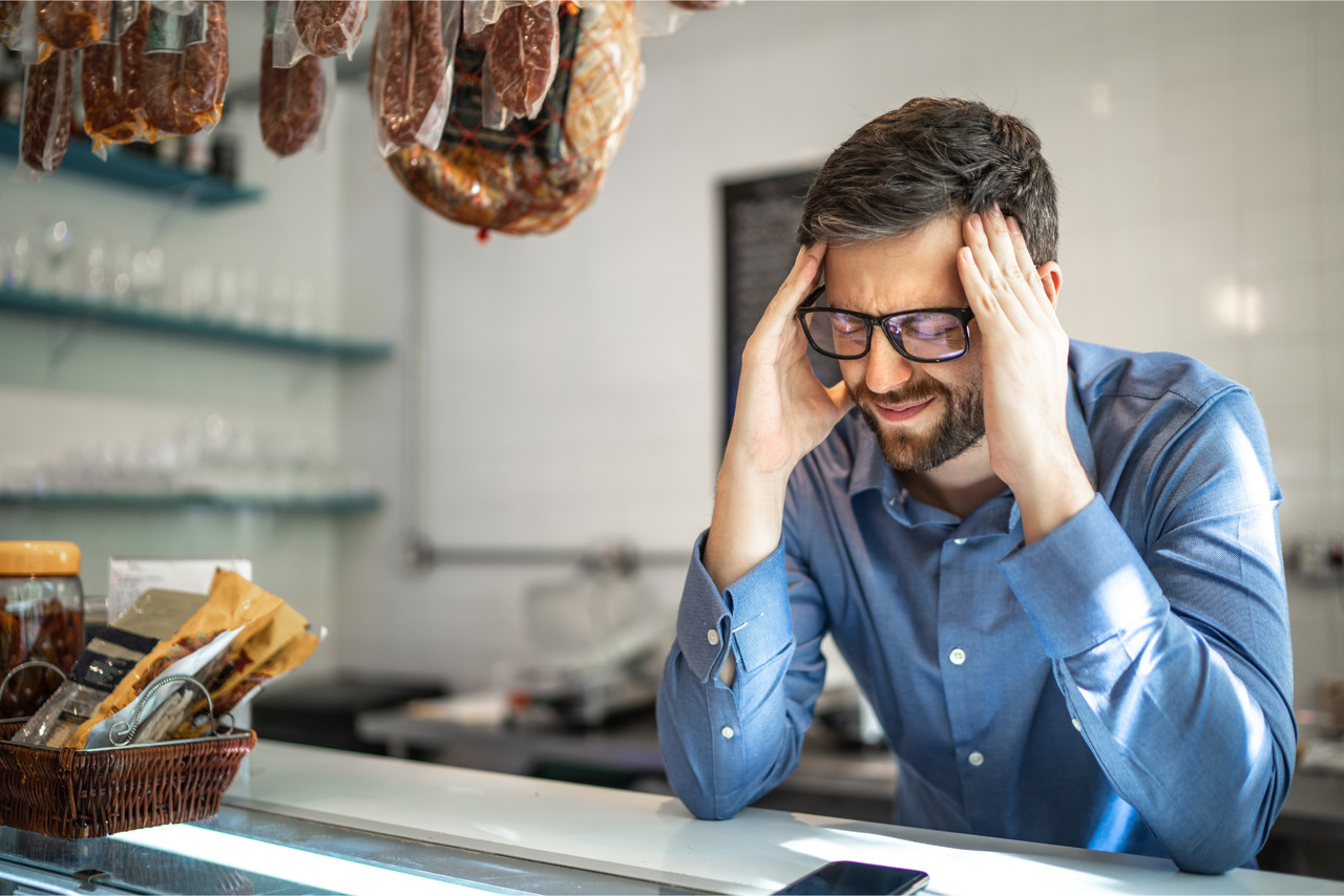 Worried entrepreneur due to no customer on store.