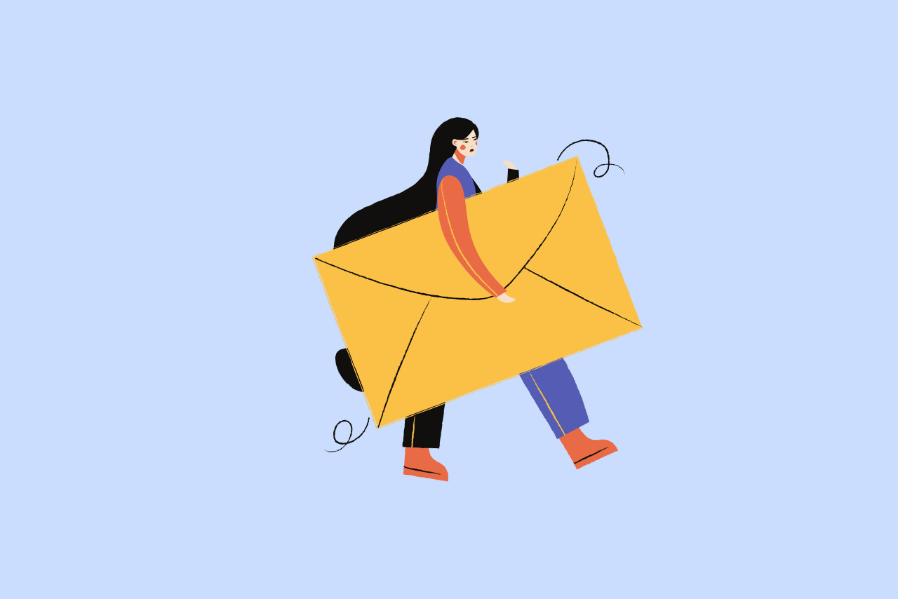Illustration of an email subscriber carrying large envelope.