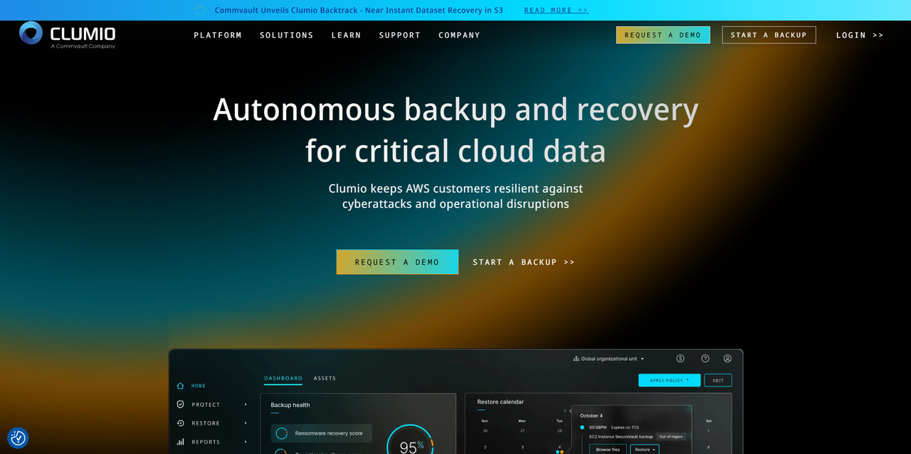 Clumio's website