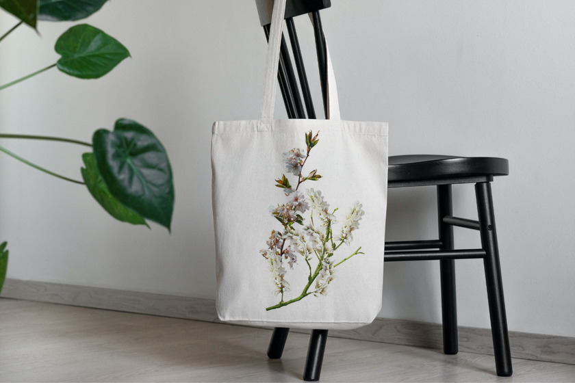 DIY Tote bag hanging on the chair.