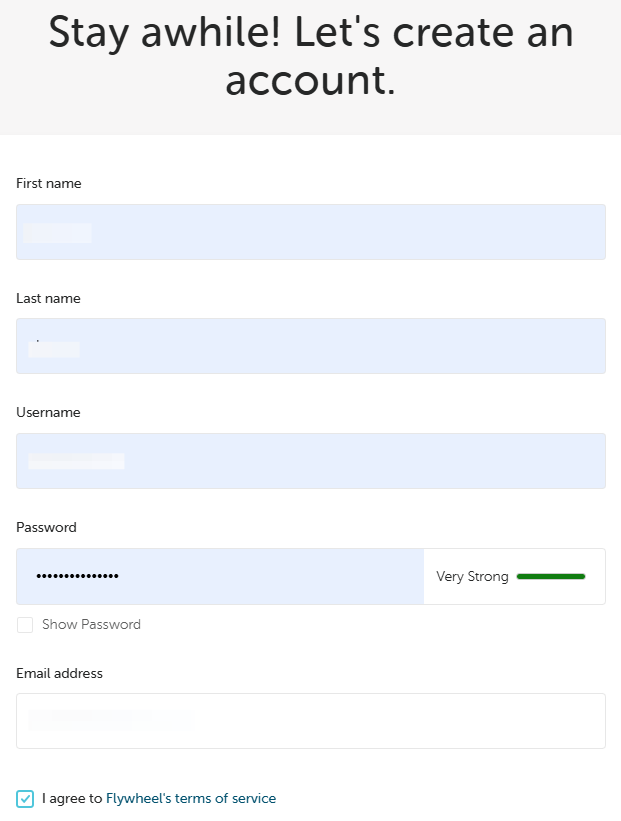 Flywheel affiliate program: Step 2: Create Your Basic Account
