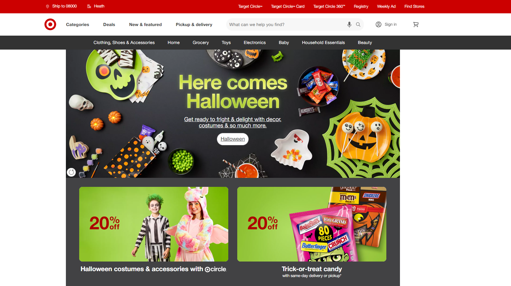 homepage of the Target website.