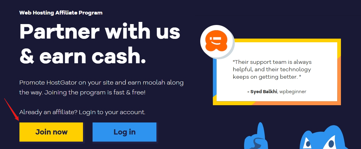 HostGator Affiliate Program signup page screenshot