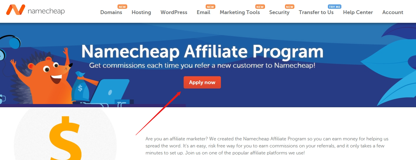 Namecheap Affiliate Program apply now screenshot