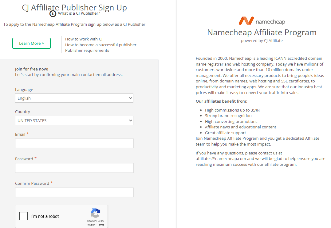 CJ Affiliate sign-up verification screenshot