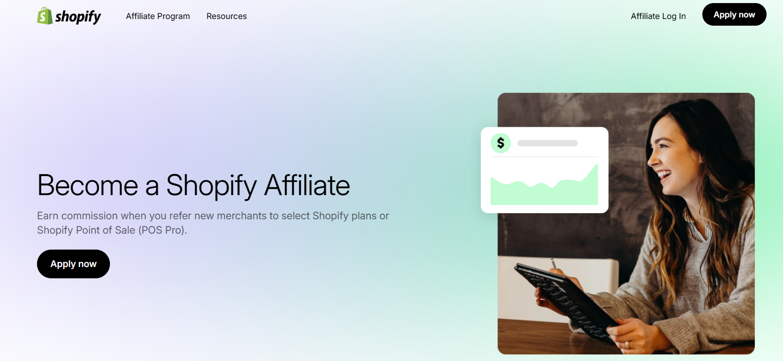 Shopify affiliate program: homepage screenshot