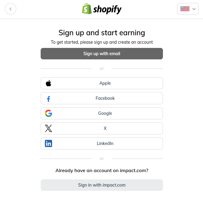Shopify affiliate program: Step 4: Create Your Impact Account 