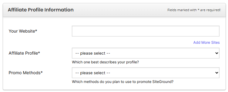 SiteGround Affiliate Program Affiliate Profile Section Screenshot