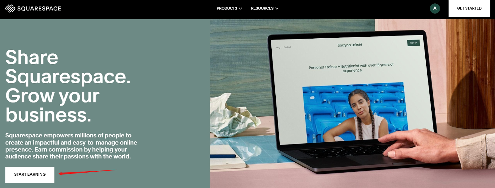 Squarespace Affiliate Program landing page screenshot