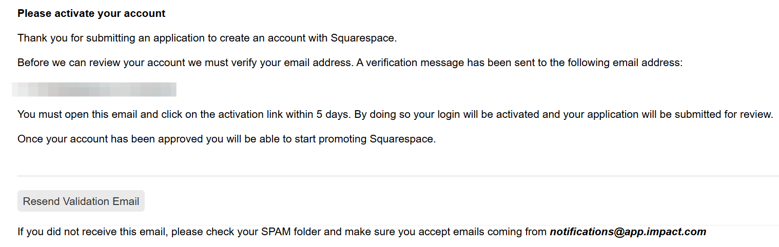 Squarespace affiliate program: Step 6: Activate Your Account