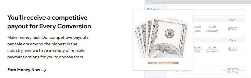 Wix affiliate program: Payout