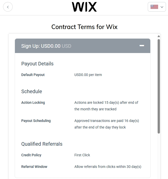 Wix affiliate program: Contract Terms