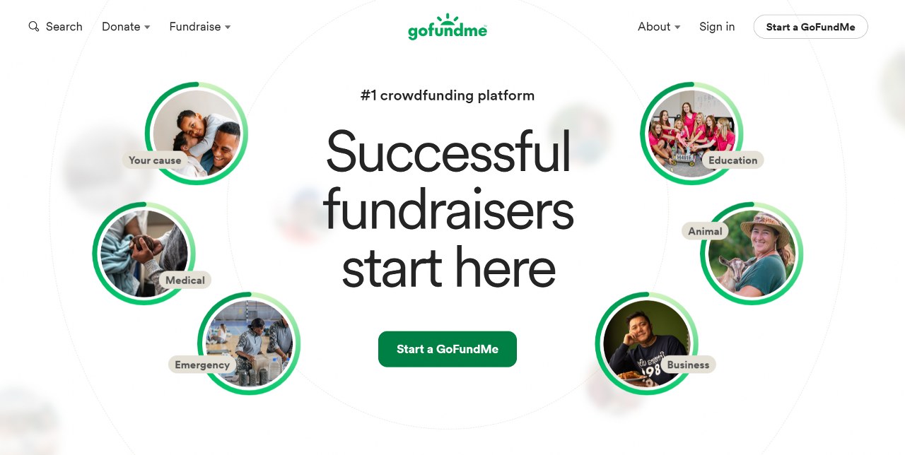 GoFundMe website homepage.