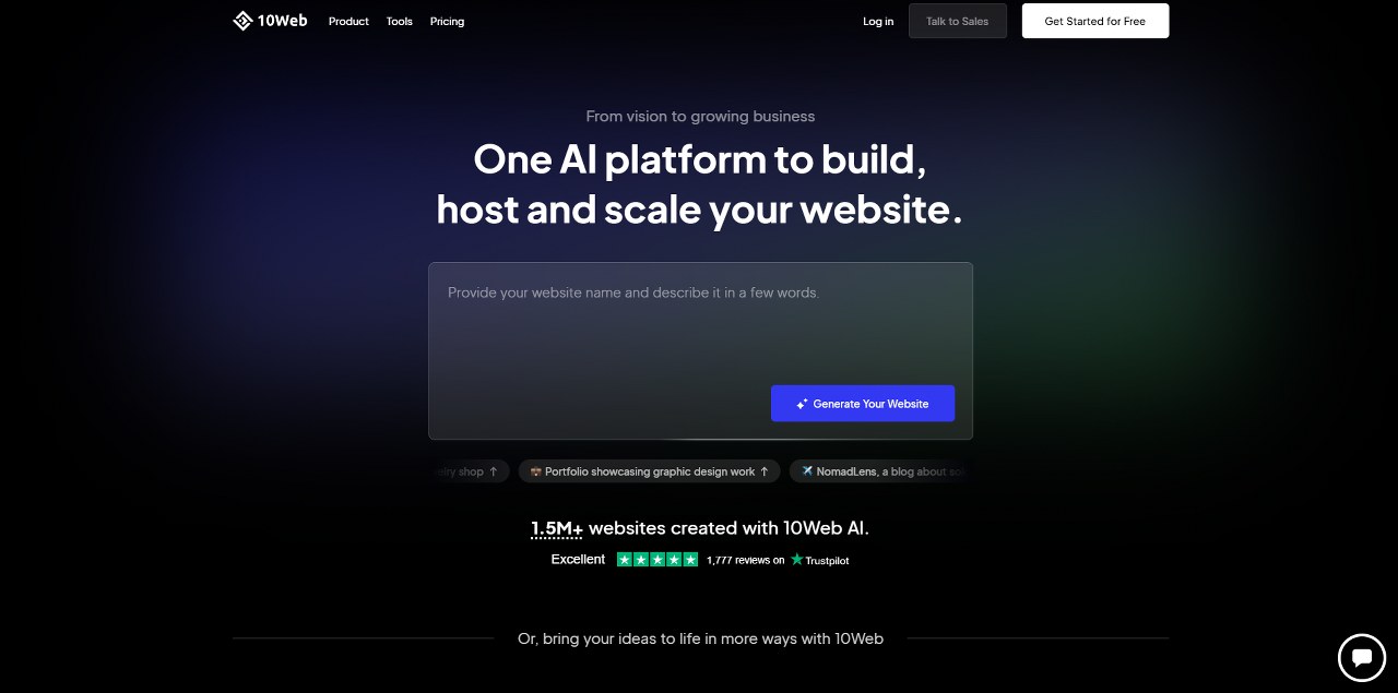 10Web's website.