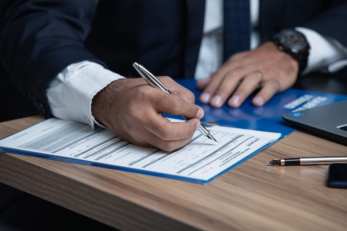A filling business forms.