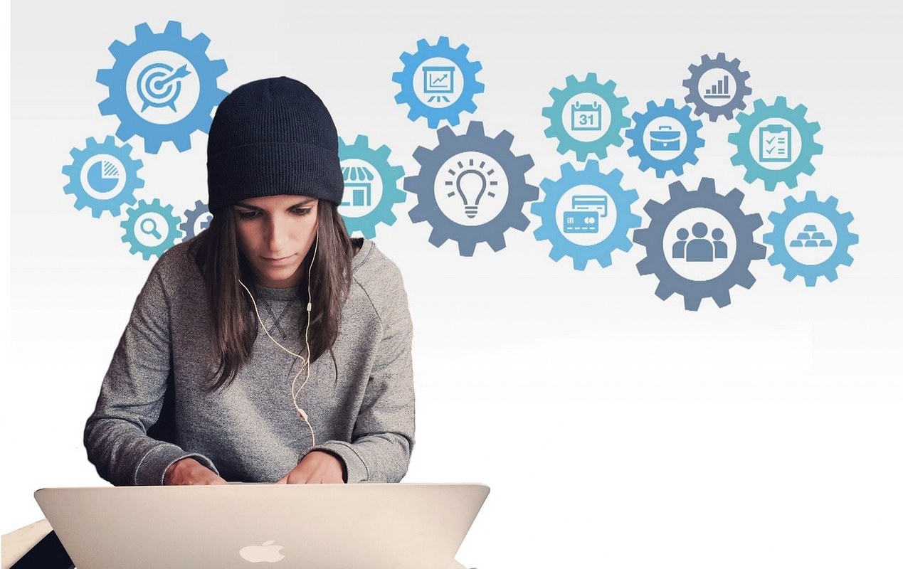 A woman doing web development.