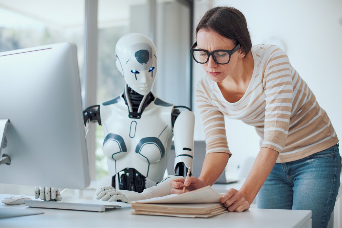 AI teacher and AI robot working together.
