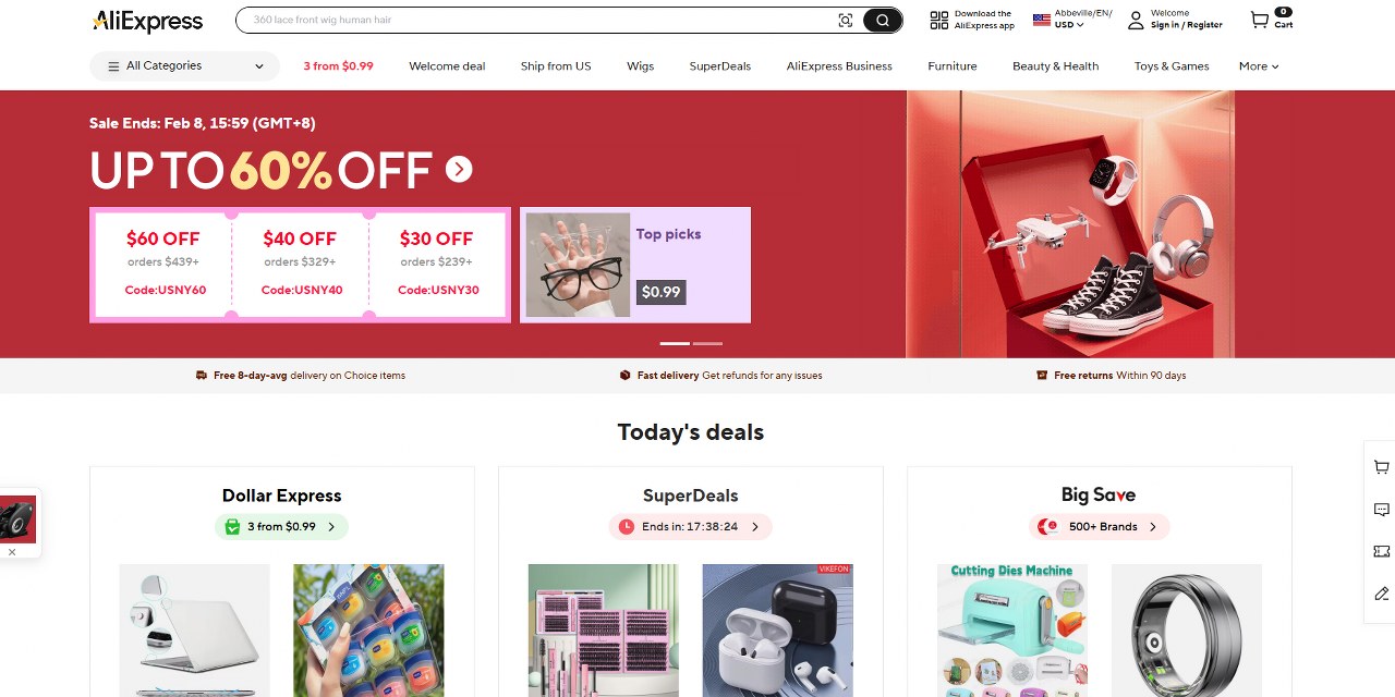 AliExpress' website.