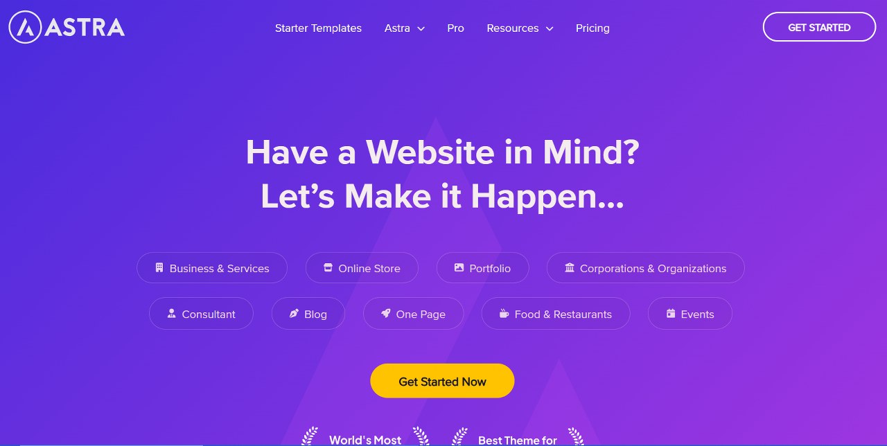 Astra website homepage.