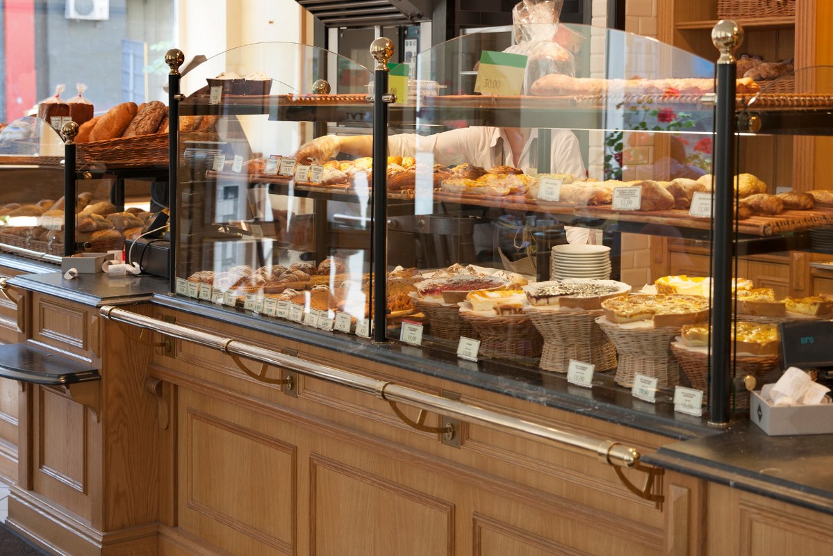 Bakery display where coffee can be sold.