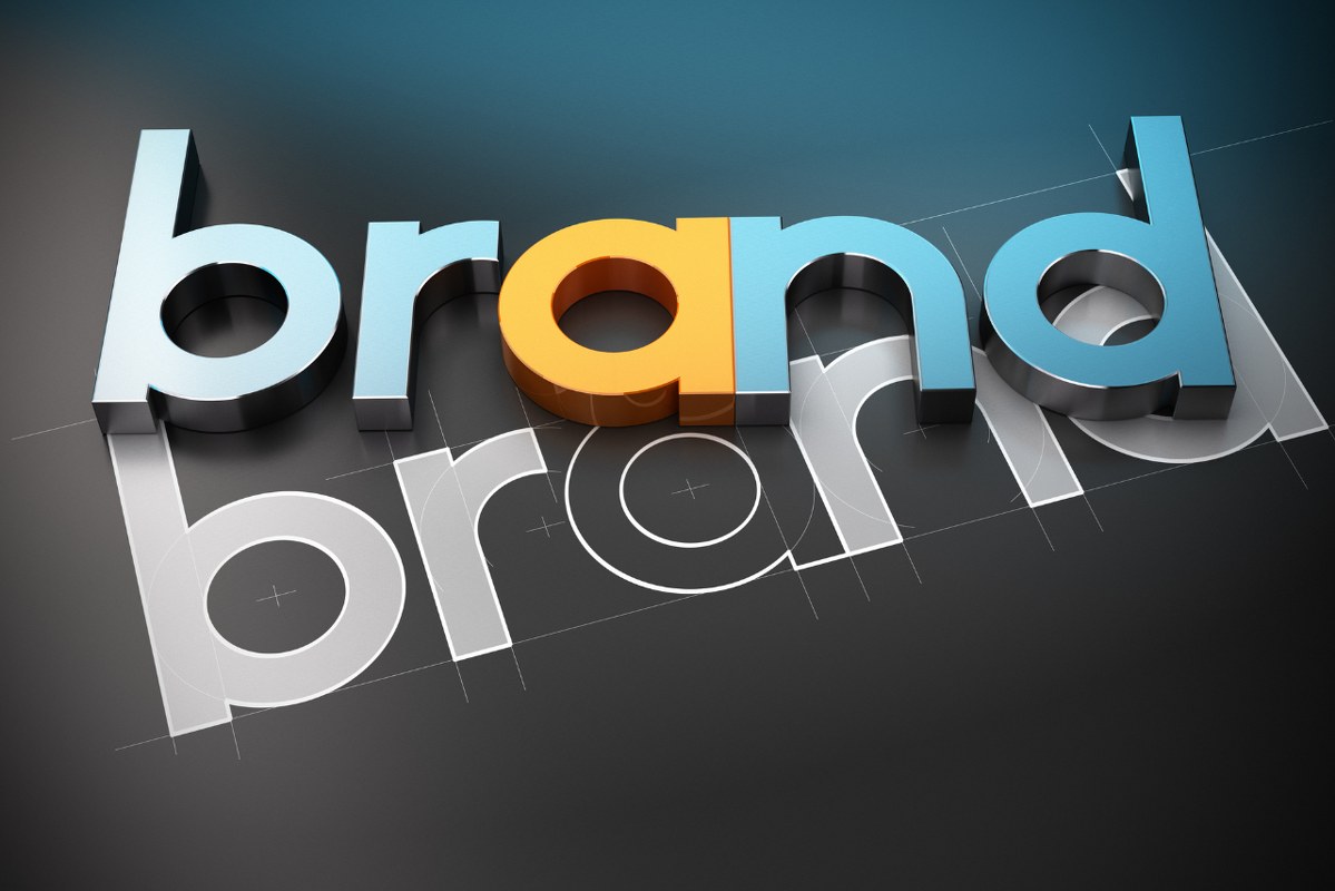 Brand words shown twice in 3D rendering.