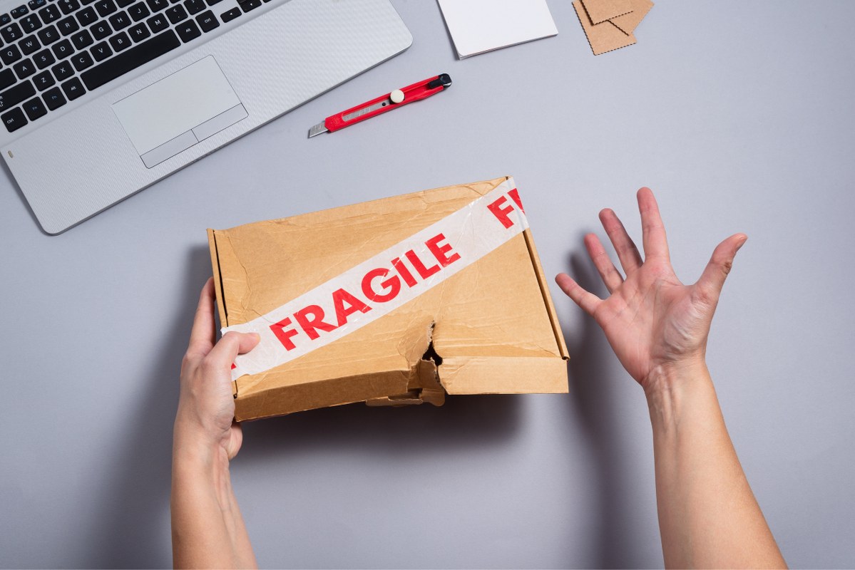Broken fragile parcel box received.