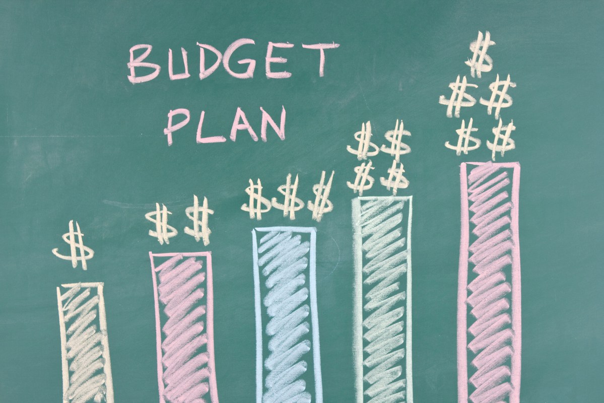 Budget plan wrting on blackboard.