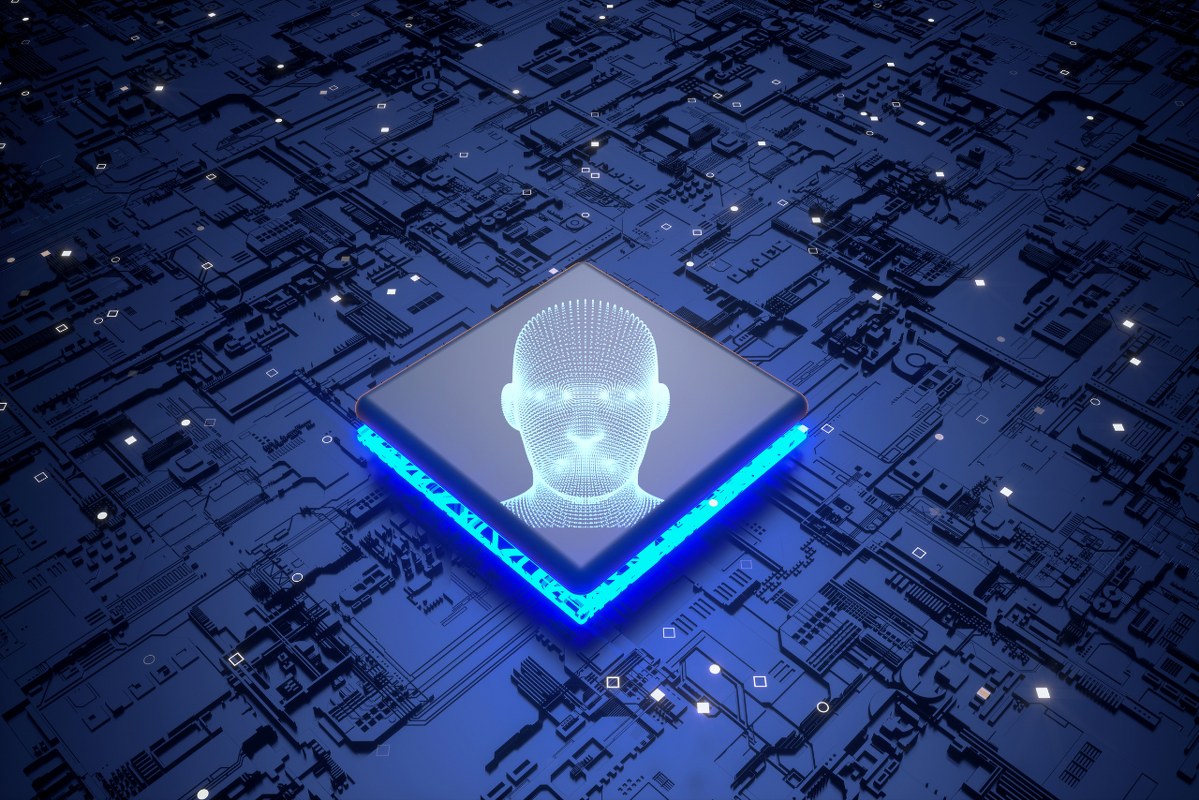 Computer Chip and Thoughts - Technology Background.