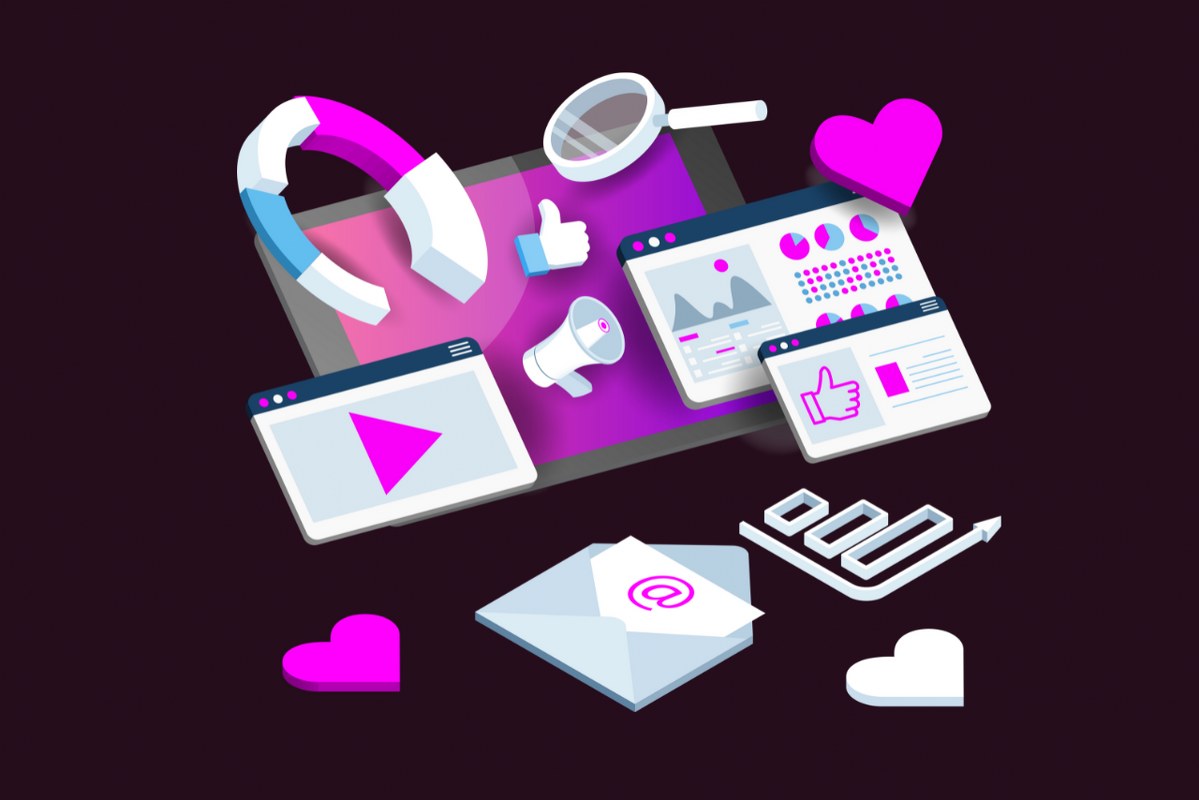 Concept of marketing digital products such as videos, content, etc.