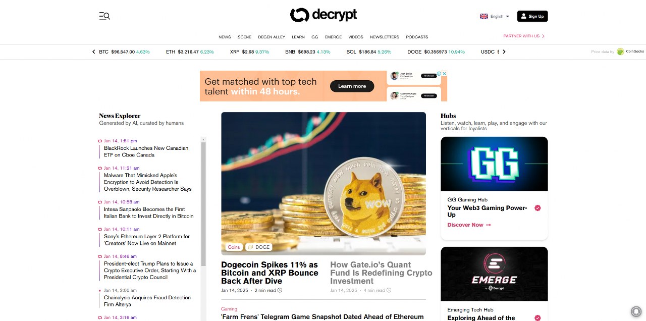 Decrypt's website.