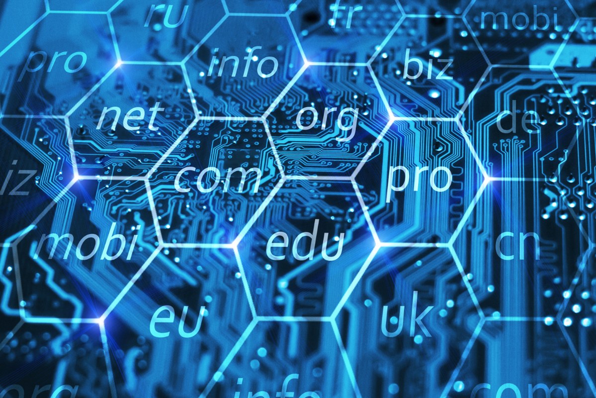 Domain names in futuristic design.