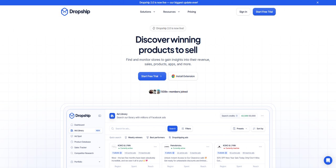 Dropship.io's website.