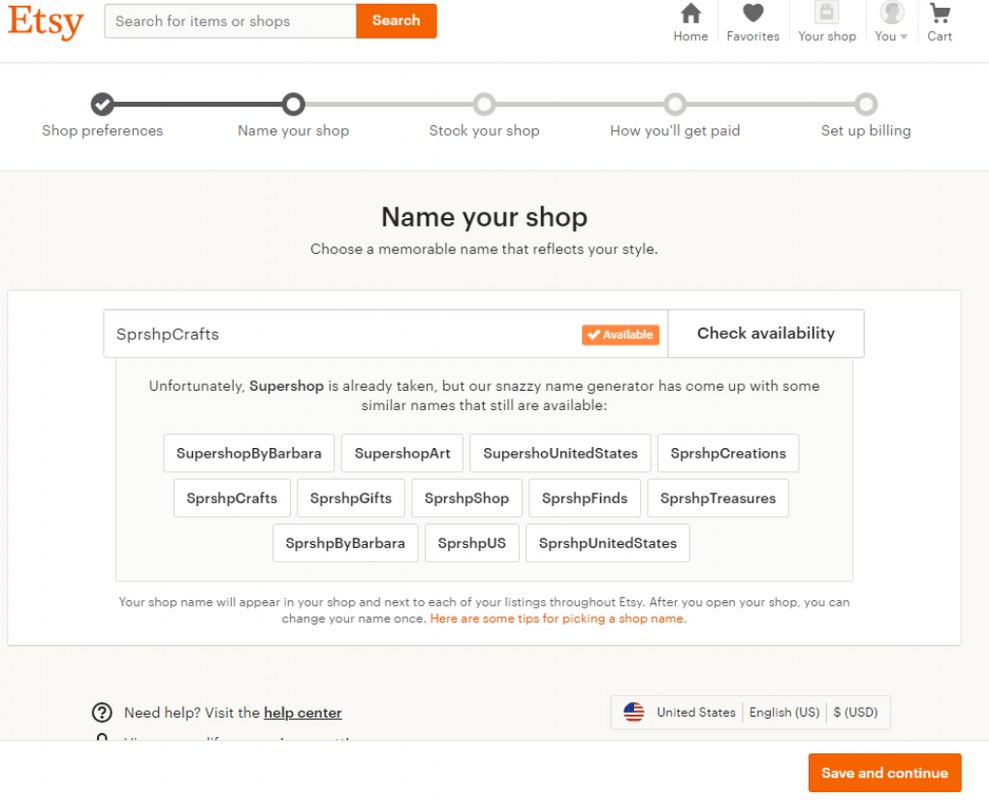 Etsy website setup.