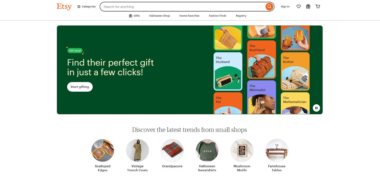 Etsy's website.