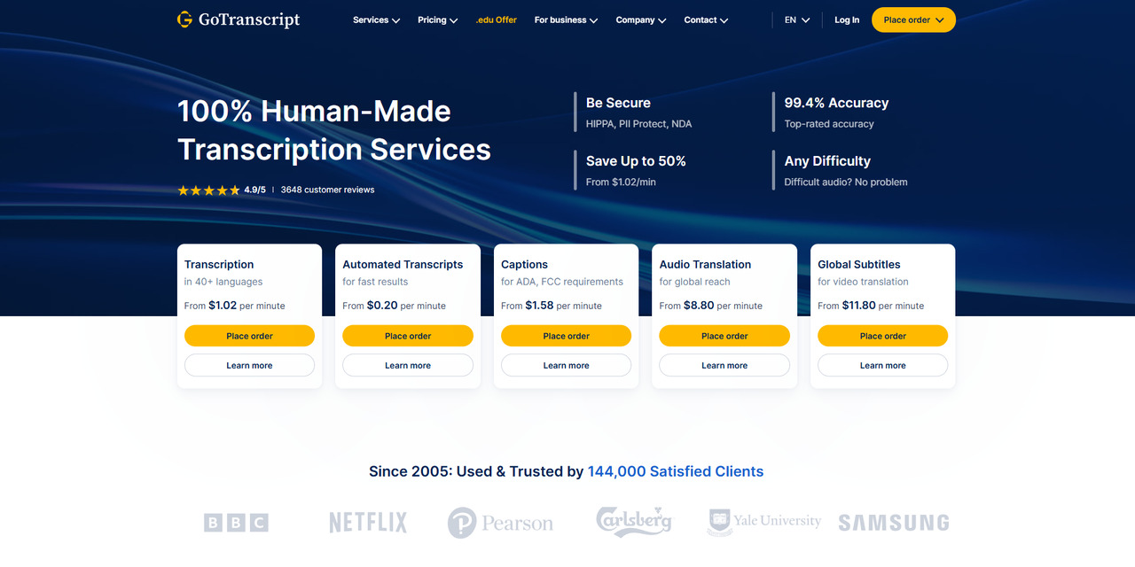 GoTranscript's website.