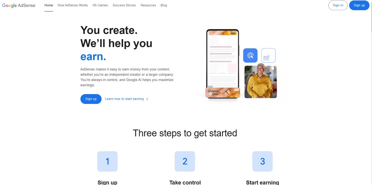 Google AdSense's website.