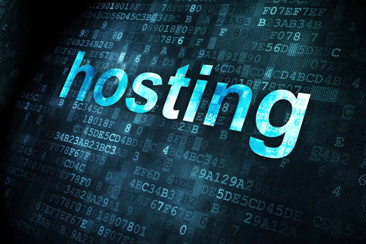 Hosting word on digital background.
