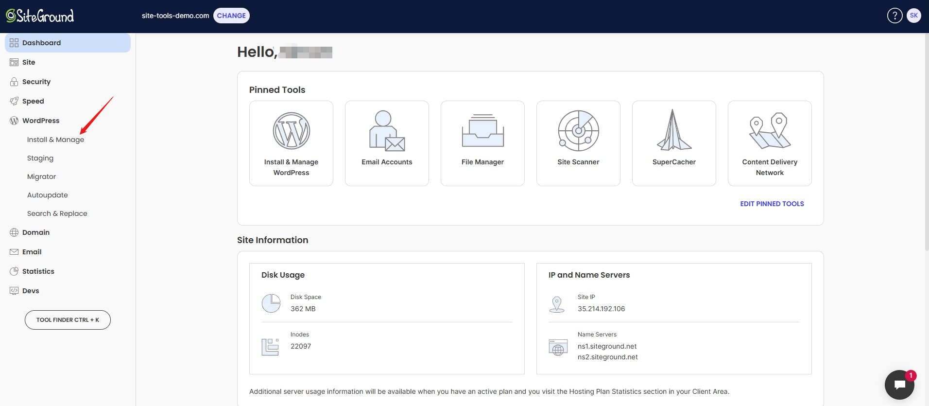 Install and manage button