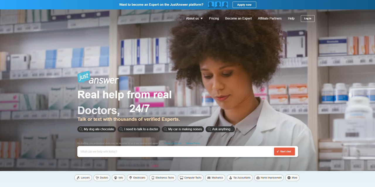 JustAnswer's website.