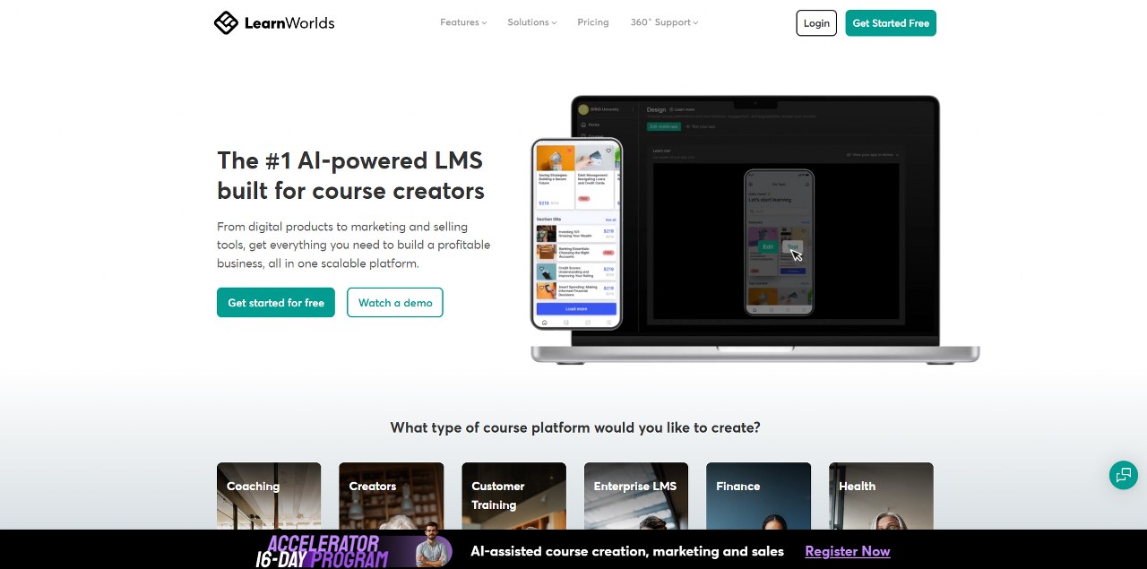 LearnWorlds' website.