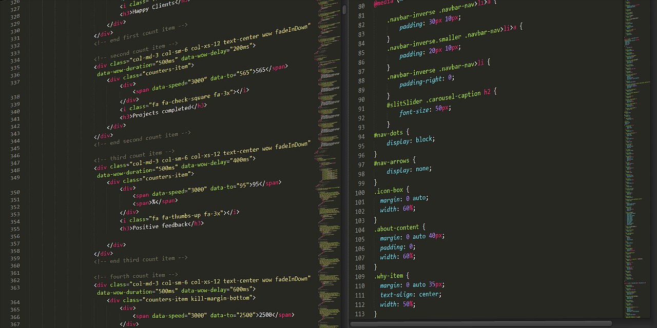Lines of code in HTML and CSS languages.