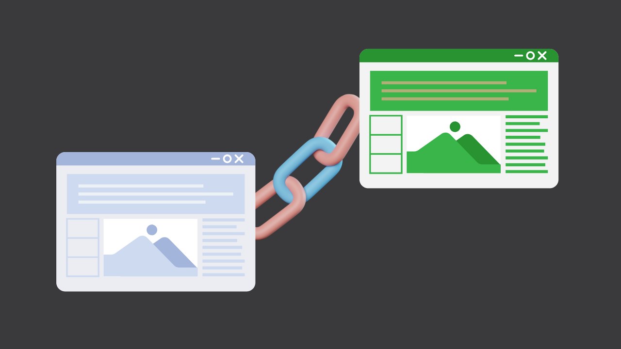 Link building concept: two websites chained together.