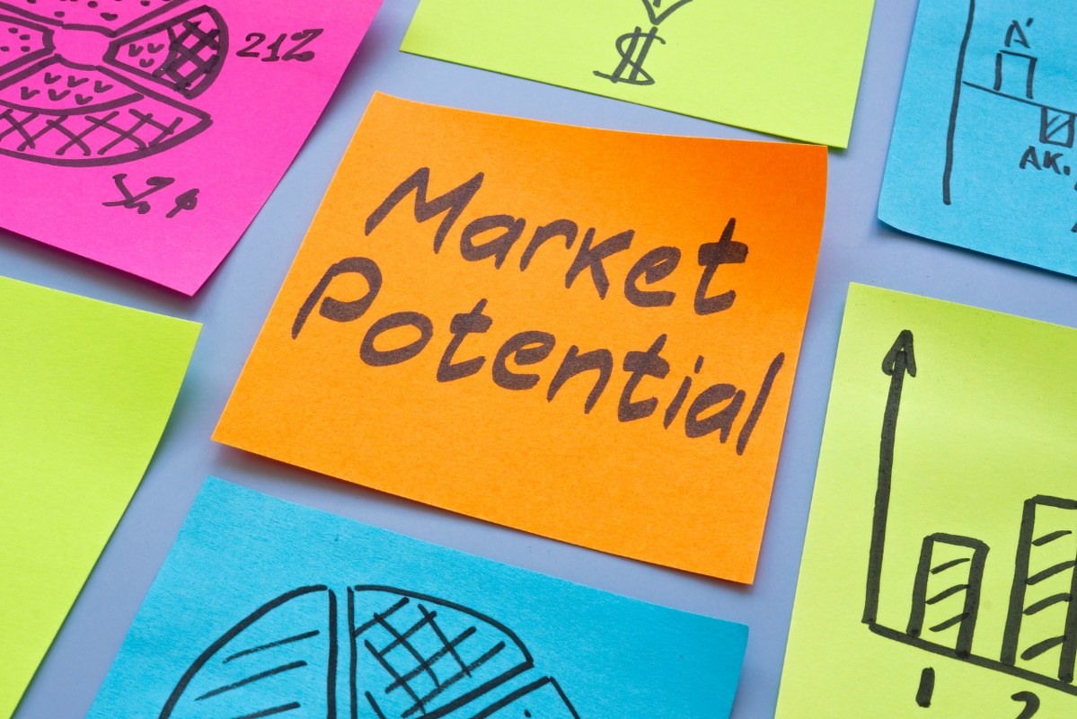 Market potential memo and stickers with charts.