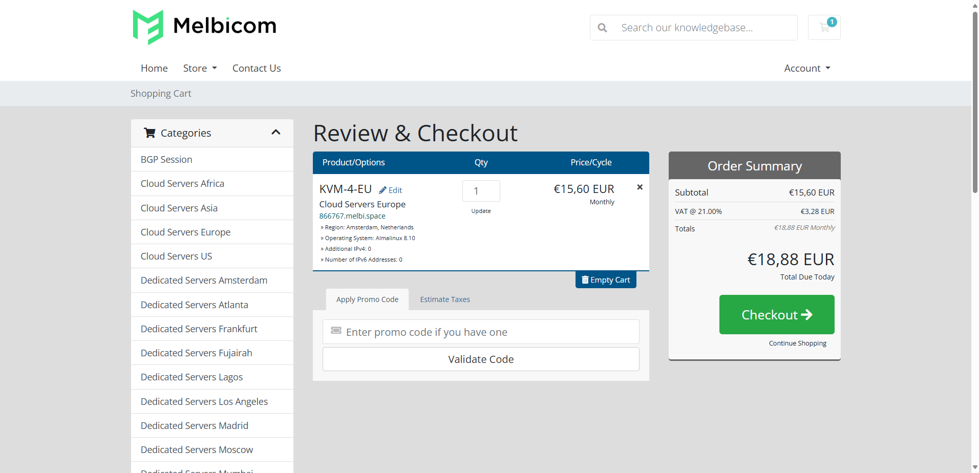 Review & Checkout page