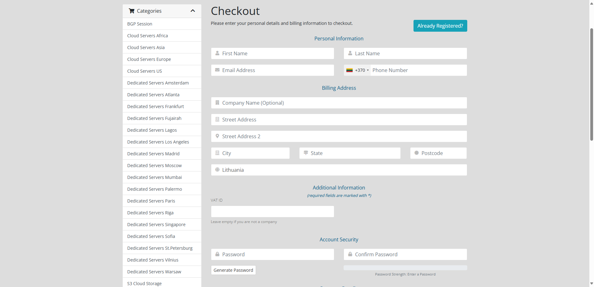 Checkout page