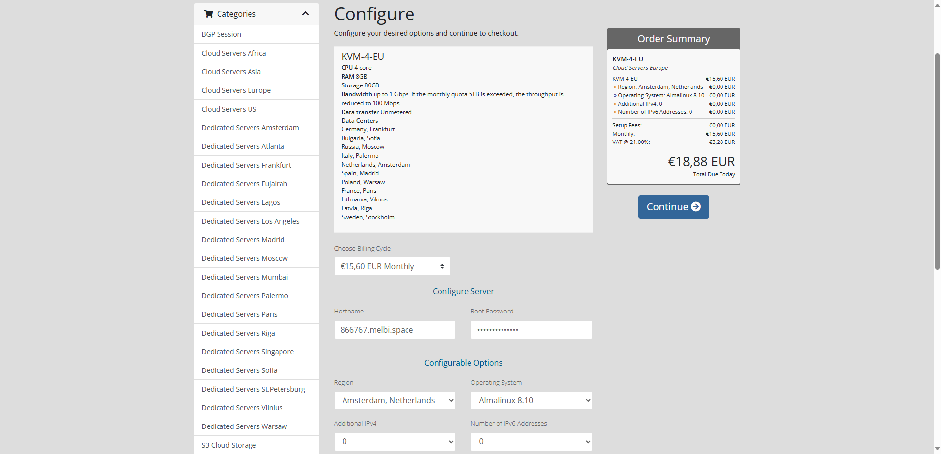Hosting Plan confugurations