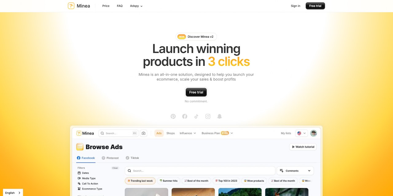 Minea's website.
