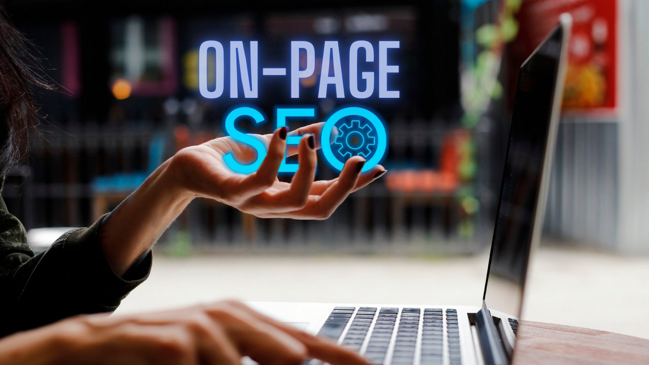 On-Page SEO holgoram being held by female SEO specialist.