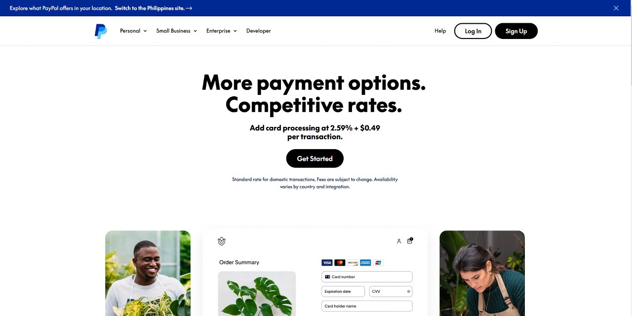 PayPal's website.
